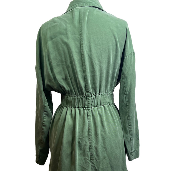 Zara Olive Green Light Weight Trench Coat Duster Jacket Belted Waist Tied - Picture 11 of 15